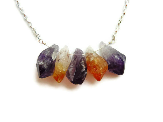 Raw Natural Amethyst Citrine Point Necklace - product image  