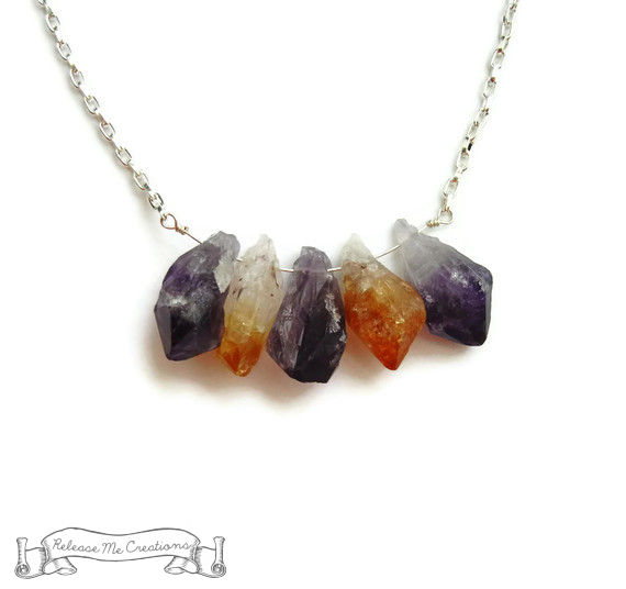Raw Natural Amethyst Citrine Point Necklace - product image  