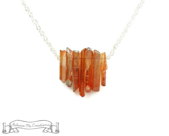 Tangerine Aura Quartz Crystal Necklace - product image  