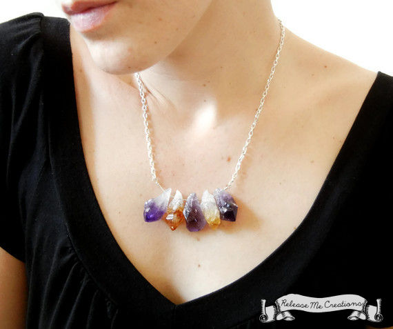 Raw Natural Amethyst Citrine Point Necklace - product image  