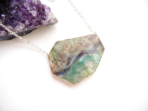 RESERVED,FOR,LAURIE:,Dramatic,Geometric,Fluorite,Slab, gemstone, necklace, for her, jewelry, rainbow, blue, mint, seafoam, teal, purple