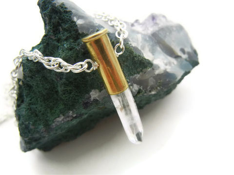 Petite,9mm,Crystal,Quartz,Bullet,Necklace,bullet jewelry, necklace, bullet casing, petite, quartz crystal, healing, healing gemstone, crystal point