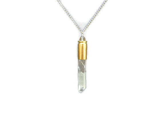 Quartz Crystal Point Bullet Neckace Grey CAL Swarovski Crystal - product image