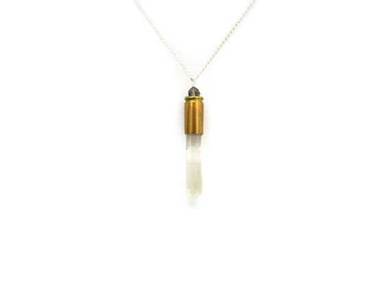 Quartz Crystal Point Bullet Neckace Grey CAL Swarovski Crystal - product image