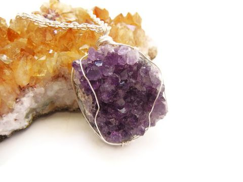 Raw,Amethyst,Druzy,Wire,Wrapped,Necklace,amethyst, druzy, drusy, semiprecious gemstone, release me creations, for her, jewelry, purple