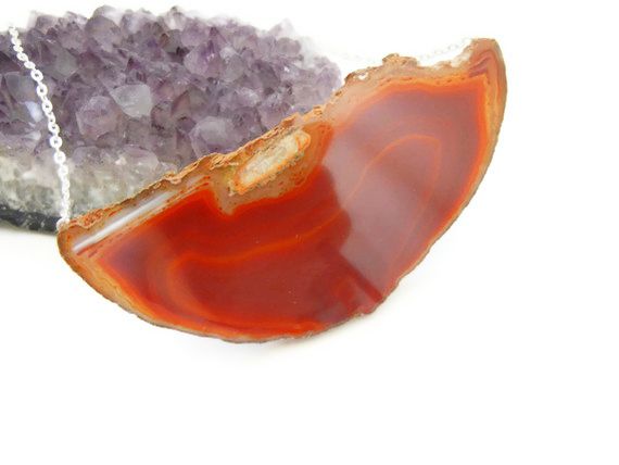 Dramatic Deep Orange Red Agate Slab Statement Necklace - product image  