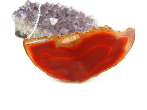 Dramatic,Deep,Orange,Red,Agate,Slab,Statement,Necklace