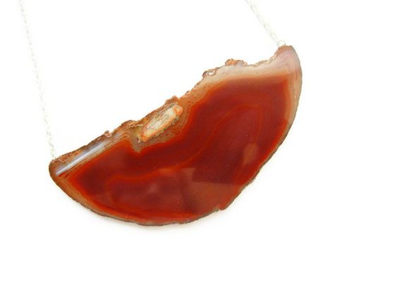 Dramatic Deep Orange Red Agate Slab Statement Necklace - product image  