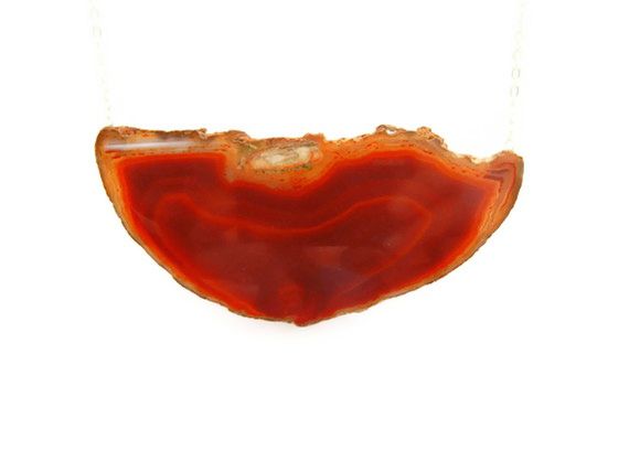 Dramatic Deep Orange Red Agate Slab Statement Necklace - product image  