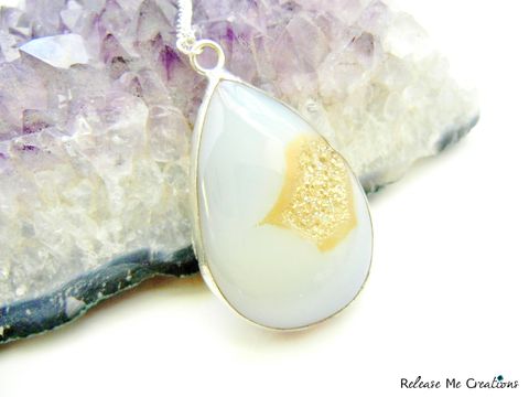 Rare,White,and,Gold,Titanium,Druzy,Gemstone,Necklace,titanium druzy, gemstone, necklace, release me creations, for her, white, gold, crystal, quartz