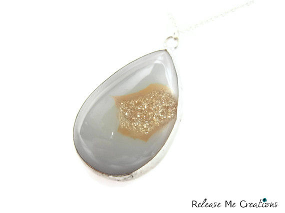 Rare White and Gold Titanium Druzy Gemstone Necklace - product image