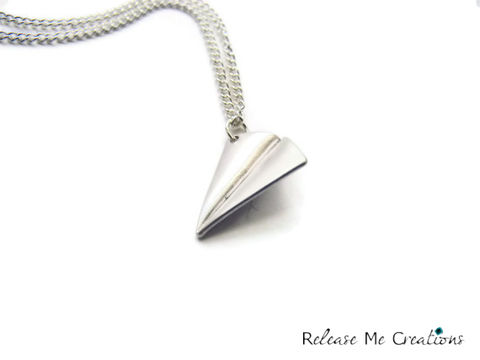 Paper,Airplane,Silver,Charm,Necklace,paper airplane, whimsy, whimsical, silver, crystal ab, geometric, for her, gift, romantic, theartisangroup