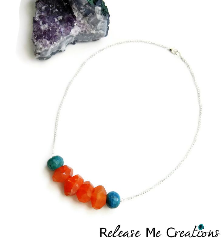 Caribbean Sunrise Coral Carnelian Blue Green Dragon Agate Necklace - product image