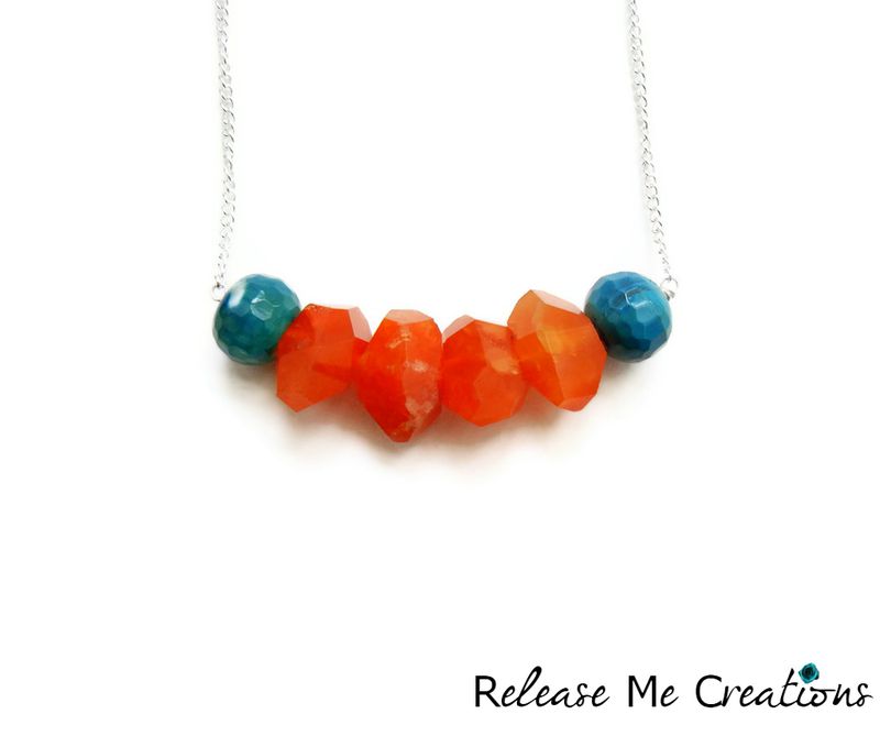 Caribbean Sunrise Coral Carnelian Blue Green Dragon Agate Necklace - product image