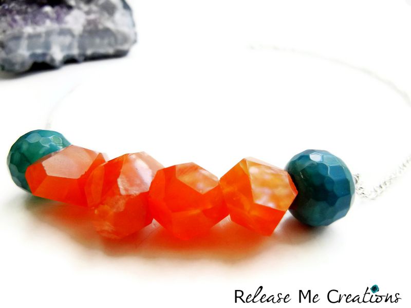 Caribbean Sunrise Coral Carnelian Blue Green Dragon Agate Necklace - product image