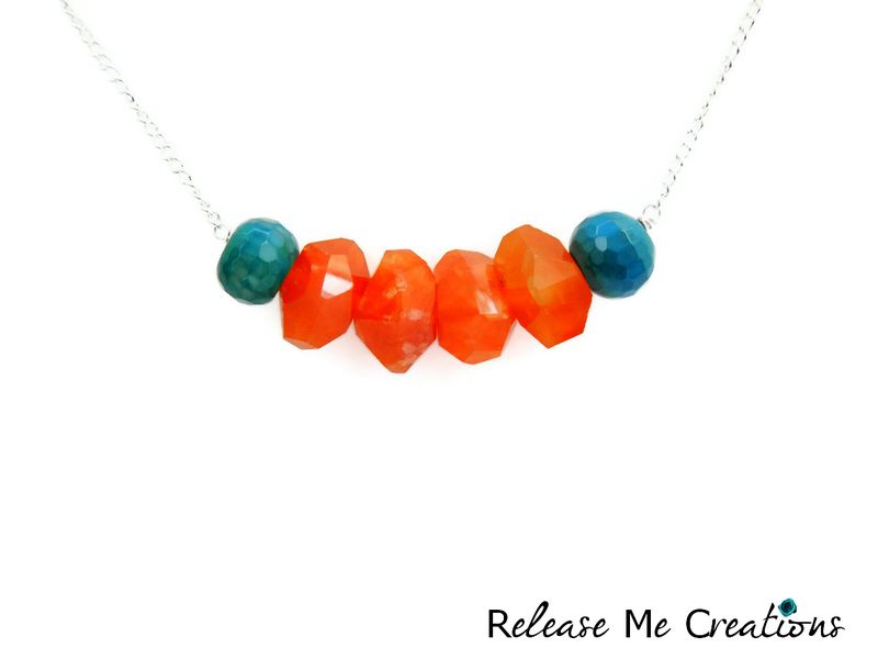 Caribbean Sunrise Coral Carnelian Blue Green Dragon Agate Necklace - product image