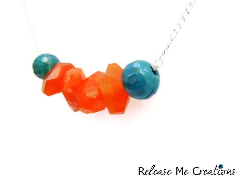 Caribbean Sunrise Coral Carnelian Blue Green Dragon Agate Necklace - product image