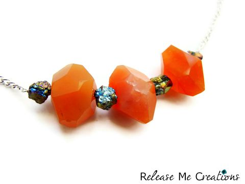 Carnelian,Titanium,Druzy,Necklace, Titanium Druzy, Raw, Freeform, Natural, Colorful, bright, release me creations, necklace, jewelry, for her, gift
