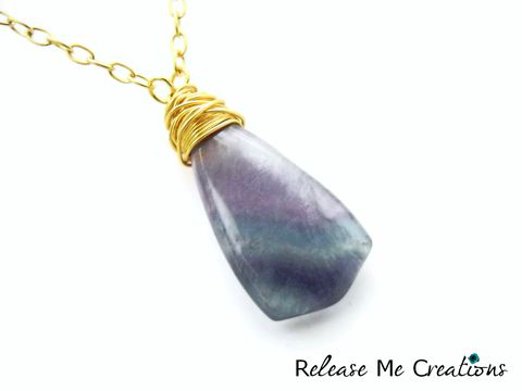 Long,Opera,Length,Gold,Wire,Wrapped,Fluorite,Necklace, opera length, gold, gemstone, purple, blue, green, release me creations, for her, gift idea