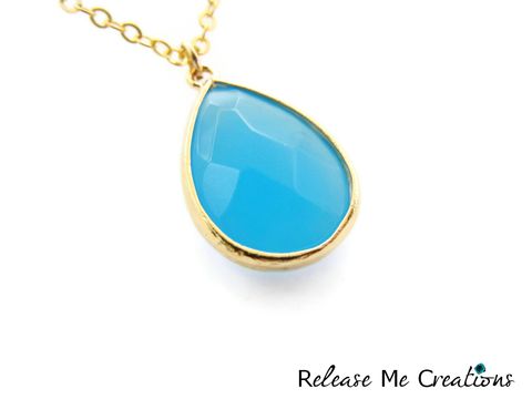 Sky,Blue,Faceted,Glass,Teardrop,Necklace,blue, glass, gold, bohemian, release me creations, necklace, teardrop, gift, for her, jewelry