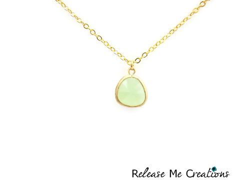 Petite,Faceted,Mint,Green,Glass,Teardrop,Necklace,gold, mint green, fluorite, glass, release me creations, jewelry, necklace, for her, romantic