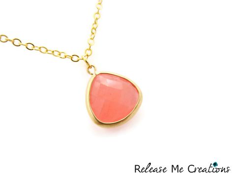 Petite,Faceted,Pink,Glass,Teardrop,Necklace,gold, pink, glass, teardrop, necklace, release me creations, for her, jewerly, gift idea, romantic