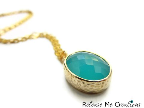 Oval,Teal,Faceted,Glass,Drop,Necklace,teal, blue, faceted, gold, bohemian, release me creations, necklace, for her, gift