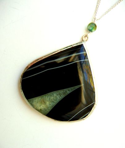 Black,Green,Onyx,Agate,Large,Teardrop,Necklace,onyx agate, teardrop, gemstone, whimsical, unique, necklace, for her, jewelry, release me creations, black, green