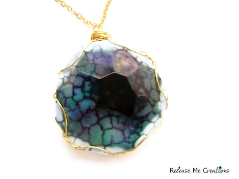 Golden,Caged,Dragon,Agate,Necklace,gemstone, jewelry, agate, dragon agate, purple, green, blue, necklace, for her, gift idea, release me creations