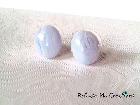 Petite,Blue,Lace,Agate,Stud,Earrings,for her, earring, post, stud, blue lace agate, periwinkle, healing jewelry, gift, release me creations