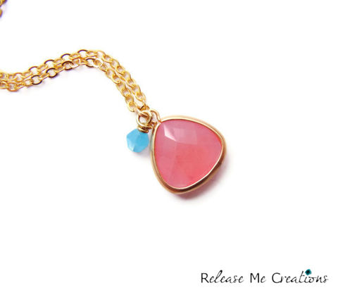 Romantic,Pink,Faceted,Teardrop,Blue,Swarovski,Necklace
