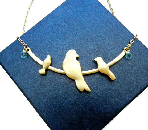 Bird,on,a,Wire,Romance,Necklace,bird, flight, bird on a wire, silhouette, gold, necklace, for her, jewelry, gift, release me creations, blue, green, aqua, mint