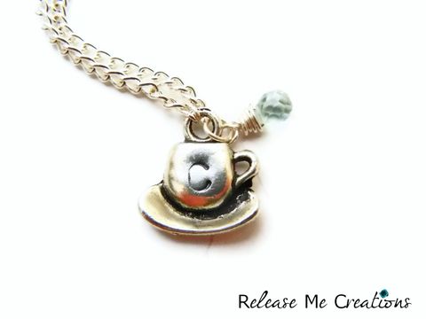Coffee,Lovers,Charm,Necklace,Monogram,Initial,Personalized,coffee, tea, teacup, caffeine, coffee lover, stamped, hand stamped, tea lover, starbucks, initial, monogram, jewelry, necklace, charm, personalized, for her, gift, release me creations