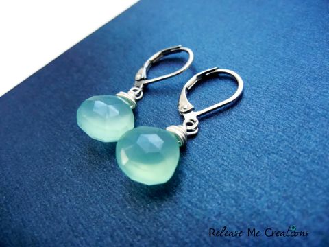 Seafoam,Blue,Faceted,Chalcedony,Leverback,Teardrop,Earrings,chalcedony, faceted, gemstone, AAA, seafoam, blue, green, earrings, leverback, earwires, releasemecreations, for her, gift, jewelry