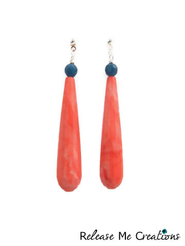 Blue,Angelite,Coral,Jade,Teardrop,Earrings,angelite, earring, jade, coral, peach, pink, blue, gemstone, teardrop, boho, chic, bohemian, release me creations, gift