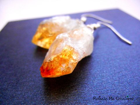 Raw,Citrine,Sterling,Silver,Drop,Earrings,raw, citrine, earrings, sterling silver, release me creations, for her, jewelry, orange, yellow