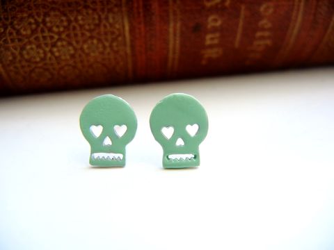 Mint,Skull,Dia,de,Los,Muertos,Earrings,skull, mint, blue green, dia de los muertos, earrings, post earrings, cinco de mayo, pastel, spring, for her, gift, teen