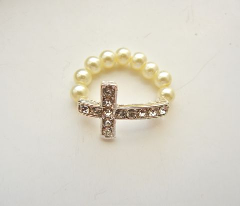 Cream,Crystal,Pearl,Sideways,Cross,Ring,pearl, cream, rhinestone, cross, christian, religious, crucifix, sideways cross