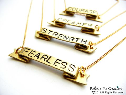 Positive,Mantra,Banner,Necklaces,Fearless,Courage,Strength,Dreamer,positive, banner, necklace, mantra, survivor, cancer, fearless, courage, strength, jewelry, for her