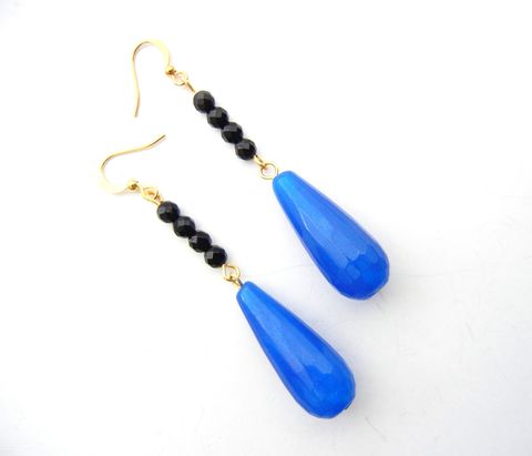 Blue,Jade,Black,Onyx,Gold,Teardrop,Earrings,dangle, earrings, blue, gold, black, faceted, fashion, teardrop, releasemecreations, bohemian