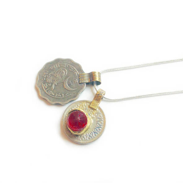 Vintage Kuchi Coin Pendant with Red 