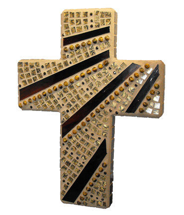 Ray,of,Hope,mosaic,cross,by,Mel,Fischer,mosaic cross, earth tone cross, brown and gold cross, mosaic wall hanging