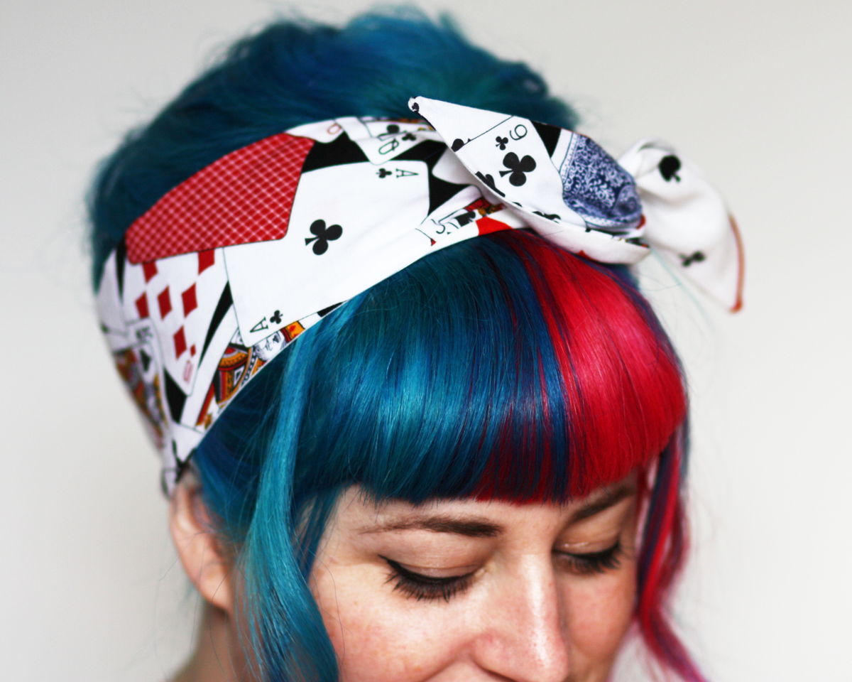 Rockabilly Reversible Wired Bow Headband, Playing Cards and Card Suits