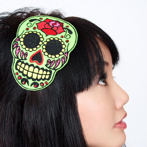 Sugar,skull,headband,Dia,de,los,muertos,,Various,Colours,Accessories,Hair,women,janine_basil,janinebasil,uk,wholesale,sugar_skull,halloween,day_of_the_dead,halloween_green,dia_de_los_muertos,ttt,polyester_felt,rayon_thread,elastic