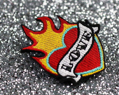 Tattoo,Hair,Clip,,Love,Heart,Barrette,,Red,,Yellow,,Turquoise,and,White,Accessories,Clip,women,hair_barrette,janinebasil,hair_clip,tattoo_style,heart_tattoo,heart_hair_clip,flaming_heart,tattoo_hair_clip,heart_barrette,red,white,yellow,polyester_felt,rayon_thread,elastic