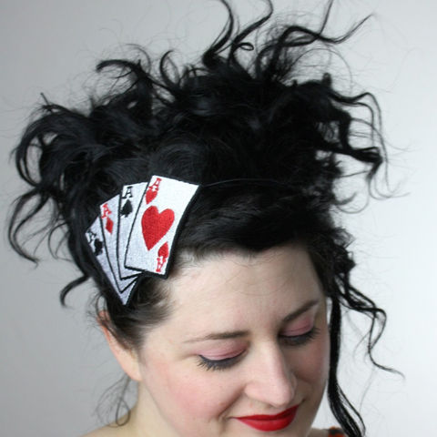 Aces,Headband,,Playing,Cards,,Poker,Tattoo,,Adult,Rockabilly,Accessories,Hair,women,headband,janine_basil,uk,playing_cards,ace_of_hearts,lucky_aces,Aces_headband,Retro_tattoo,Ace_of_spades,Ace_headband,Poker_headband,rockabilly_headband,polyester_felt,rayon_thread,elastic