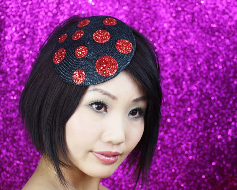 Glitter,Spots,Fascinator,,Various,Colours,Accessories,Hat,Women,fascinator,spots,glitter,black,alternative_bride,burlesque,fun,janinebasil,red,glitter_spots,spotty,polka_dot_hat,ruby_red,straw
