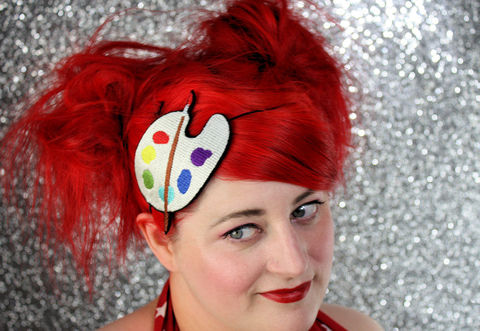 Artist,Palette,Headband,,Painters,Multi,Colour,Accessories,Hair,Headband,women,headband,janine_basil,adult_headband,artist_palette,painting,paintbrush,painters_headband,multi_colour,womens_headband,head_band,white_headband,bright_colour,polyester_felt,rayon_thread,elastic