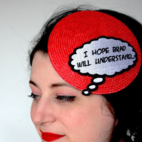 Comic,Inspired,Hat,I,Hope,Brad,Will,Understand,Red,White,and,Black,Accessories,Women,fascinator,burlesque,retro,pop_art,comic,geek,red,janinebasil,uk,wholesale,ttt,rayon_thread,felt,straw