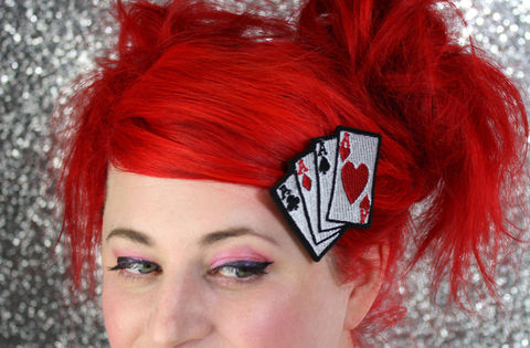 Playing,Cards,Hair,Clip,,Aces,,Rockabilly,Clip,Accessories,women,janine_basil,playing_cards,aces_hair_clip,playing_cards_clip,poker_hair_clip,barette,rockabilly_hair_clip,hearts,diamond,ace_of_spades,ace_of_hearts,under_25_dollars,polyester_felt,rayon_thread,elastic